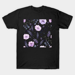 Seamless Pattern of Watercolor Dark Berries and Feathers T-Shirt